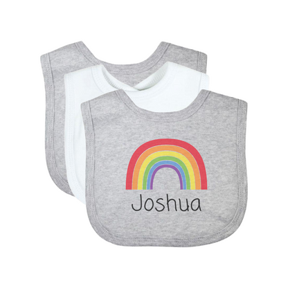 Personalised Grey and White  Bibs  Set