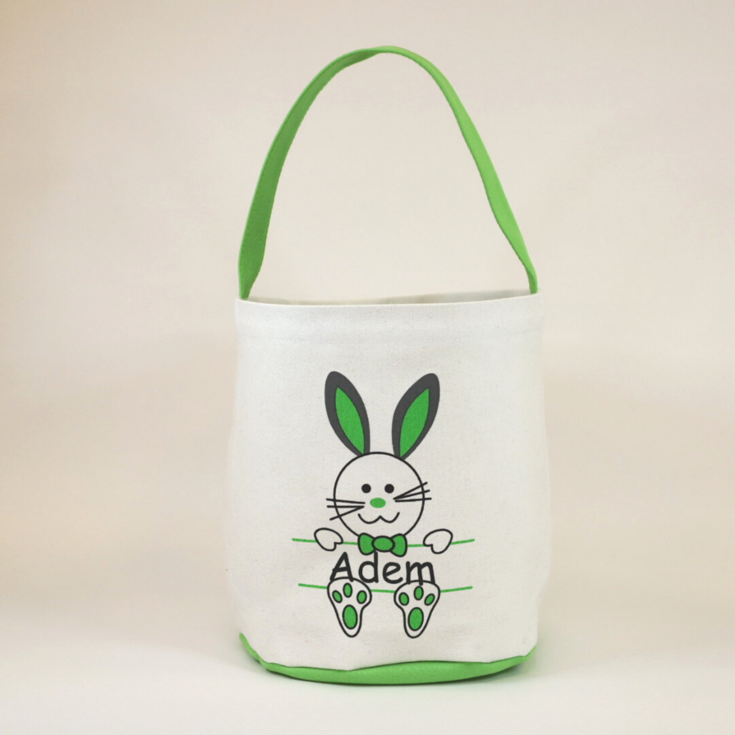 Personalised Easter Cotton Bucket with Grey Bunny Toy