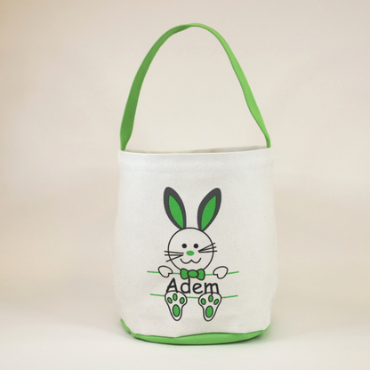 Personalised Easter Cotton Bucket with White Bunny Toy