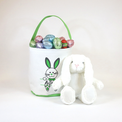 Personalised Easter Cotton Bucket with White Bunny Toy