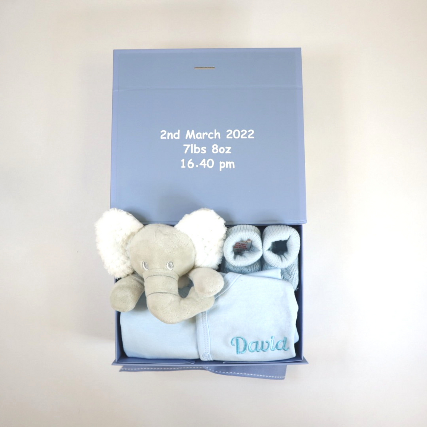 Personalised Medium Baby Keepsake Box Gift Hamper - Welcome To The World - Blue