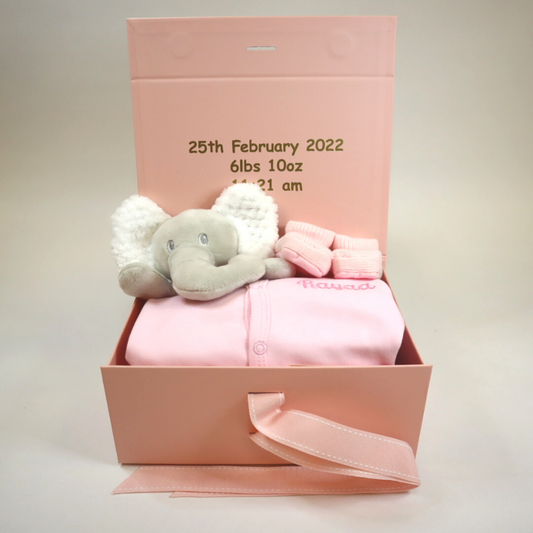 Personalised Medium Baby Keepsake Box Gift Hamper - Welcome To The World - Pink