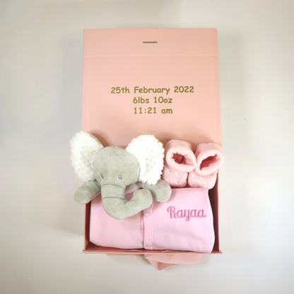 Personalised Medium Baby Keepsake Box Gift Hamper - Welcome To The World - Pink