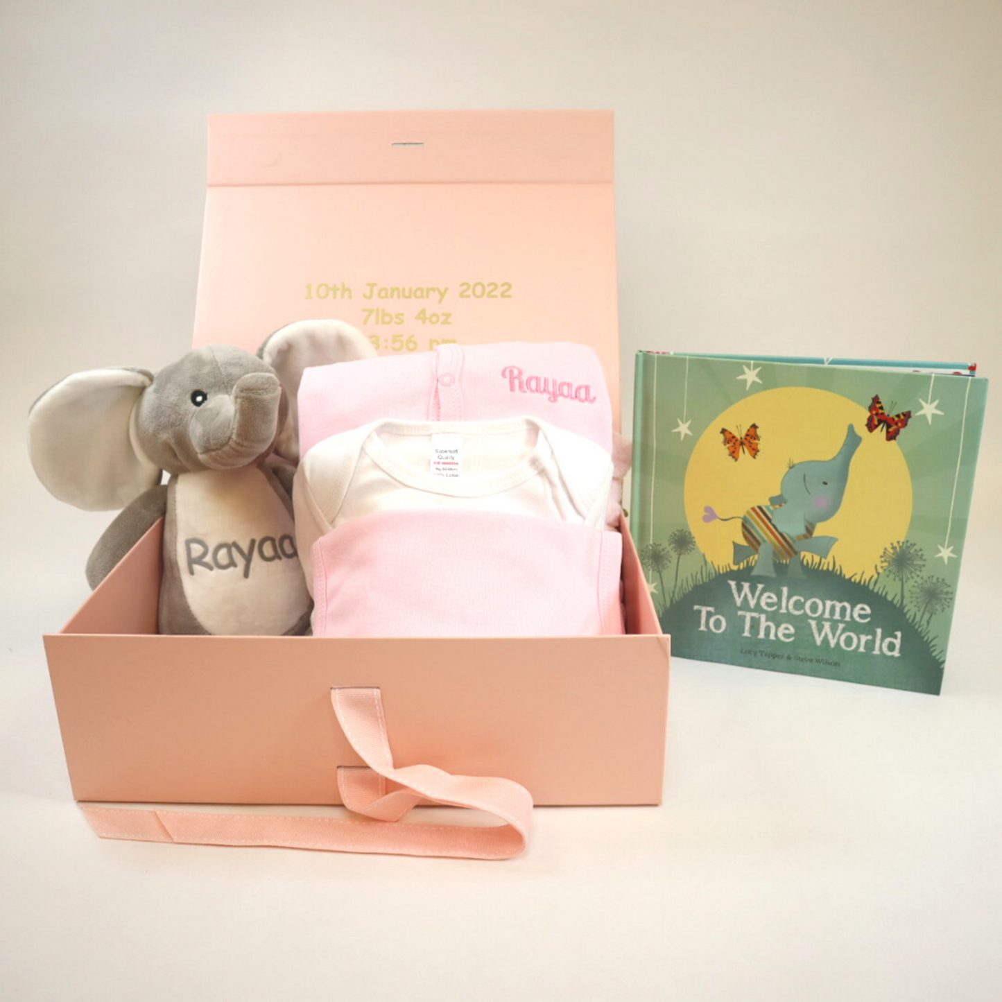 Personalised Large Baby Keepsake Box Gift Hamper - Welcome To The World - Pink